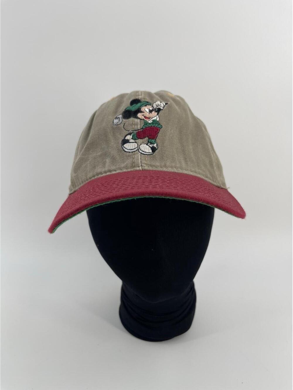 Vintage Mickey Mouse Disney Strapback Hat Khaki Burgundy Cap